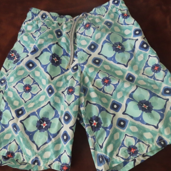 Vilebrequin Mens Shorts Swim Trunks L Blue Floral Geometric Tropical Lined